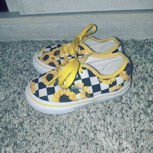 Vans Sunflower Checkered Sneakers Yellow Black Toddler Infant Size 6.5